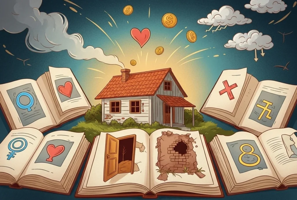 Тлумачення снів про сільську хату за сонниками: хата, оточена книгами та символами щастя, багатства і змін